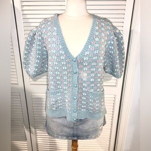 Vintage V neck cardigan sweater short sleeves Ramie Women’s medium